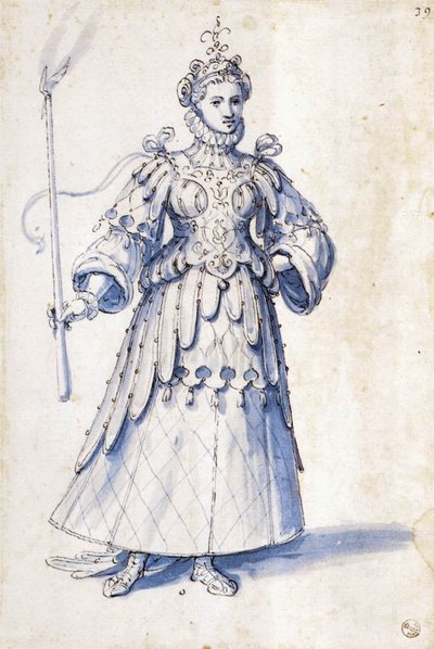Costume Drawing of a Female Figure with Torch by Giuseppe Arcimboldo